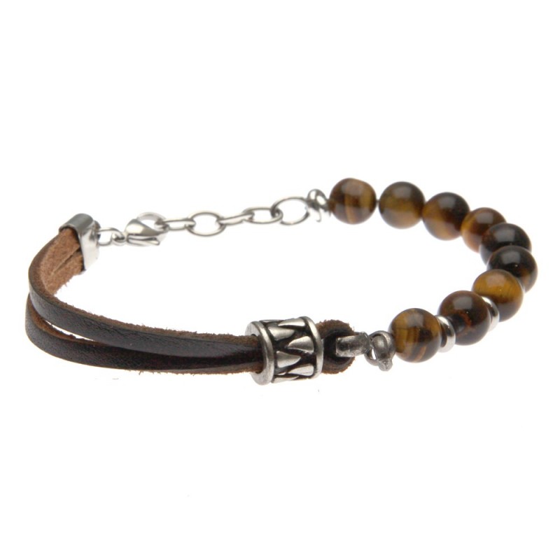 bracciale uomo pietre dure pelle e acciaio