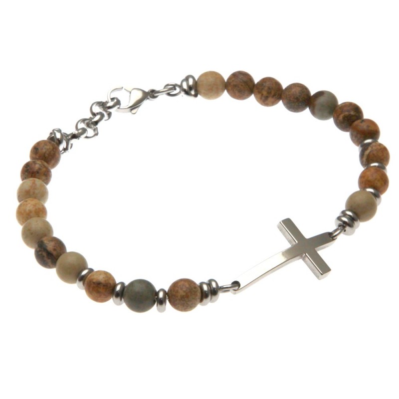 bracciale uomo croce in acciaio e pietre dure