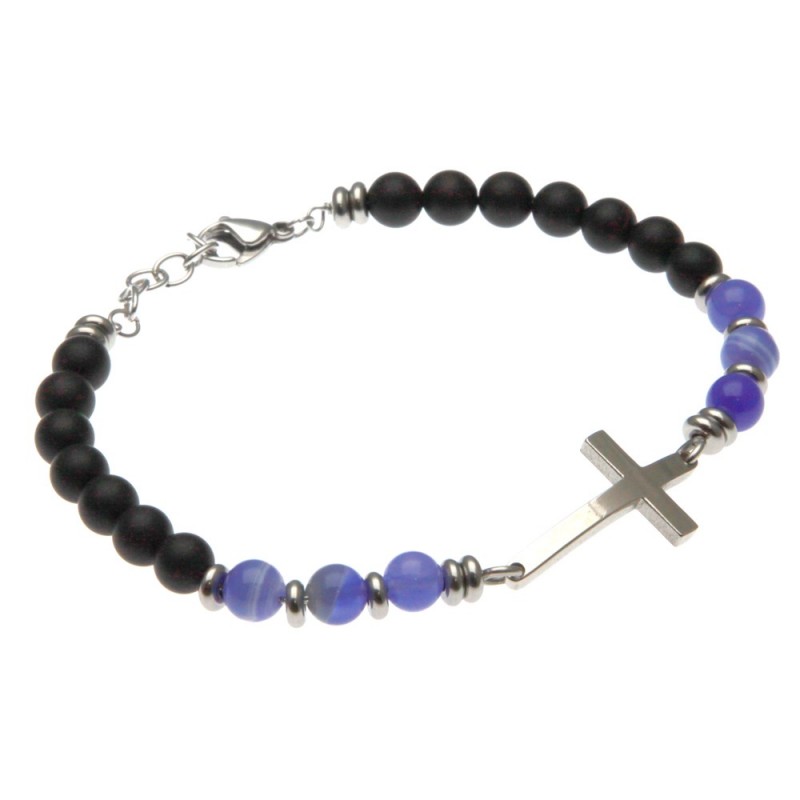 bracciale uomo croce in acciaio e pietre dure