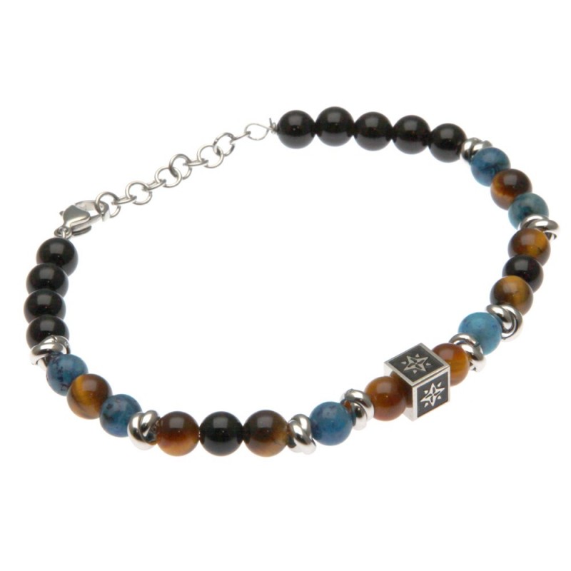 bracciale uomo rosa dei venti acciaio e pietre dure