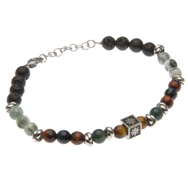 bracciale uomo rosa dei venti acciaio e pietre dure