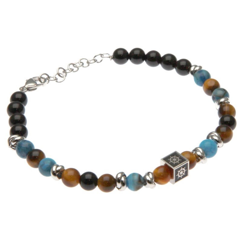 bracciale uomo timone acciaio e pietre dure
