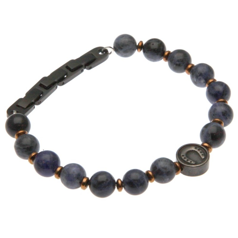 bracciale uomo ferro di cavallo in pietre dure e acciaio