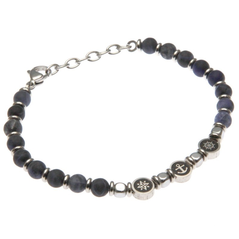 bracciale uomo con simboli marinari acciaio e pietre