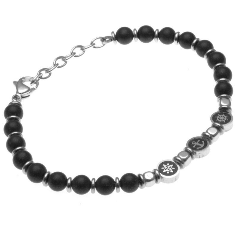 bracciale uomo con simboli marinari acciaio e pietre