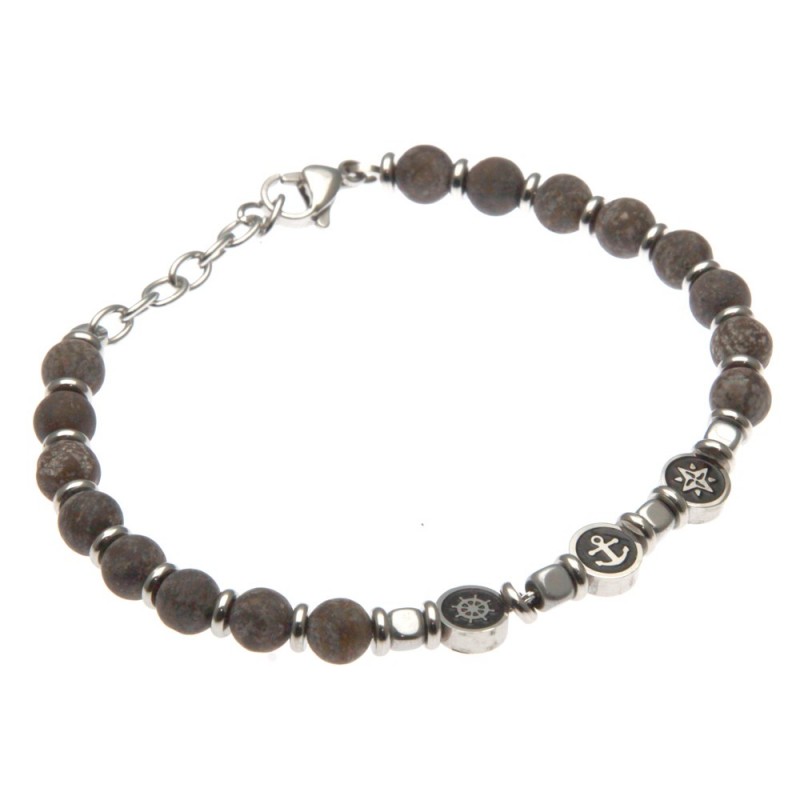 bracciale uomo con simboli marinari acciaio e pietre