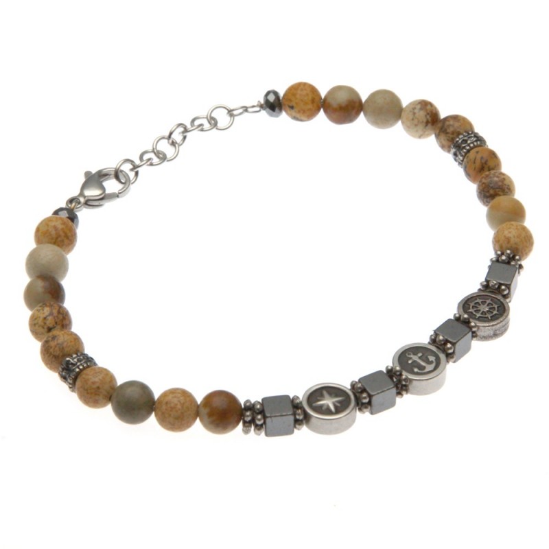 bracciale uomo con simboli marinari acciaio e pietre