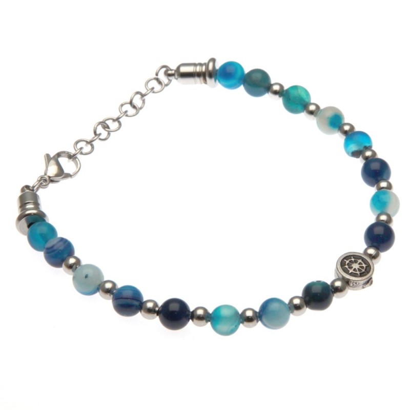 bracciale uomo con timone in acciaio e pietre