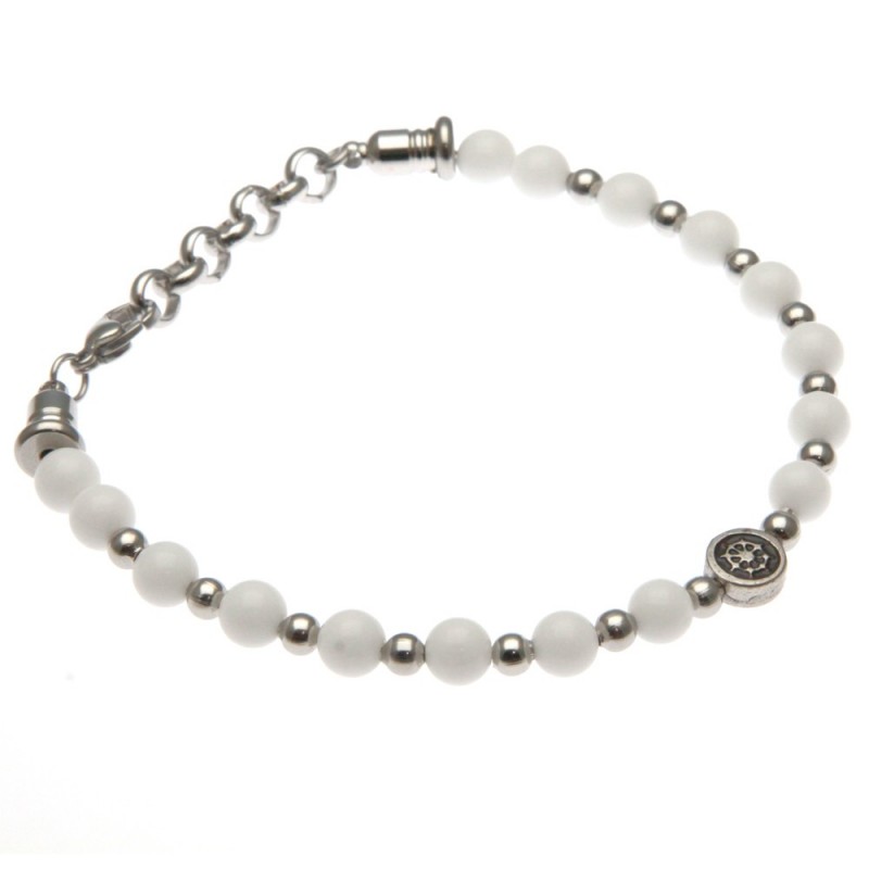 bracciale uomo con timone in acciaio e pietre