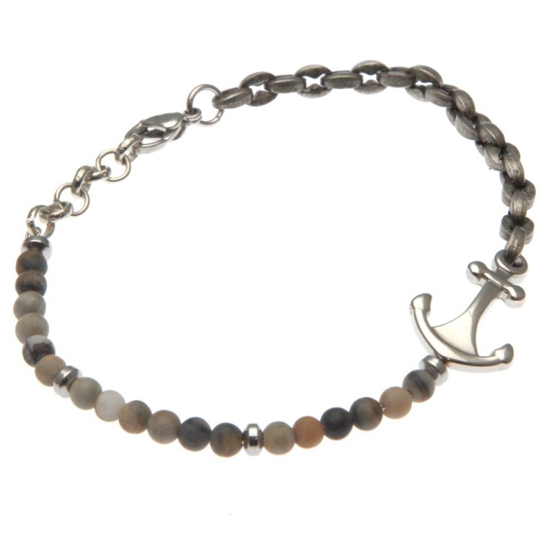 bracciale uomo con ancora pietre e acciaio
