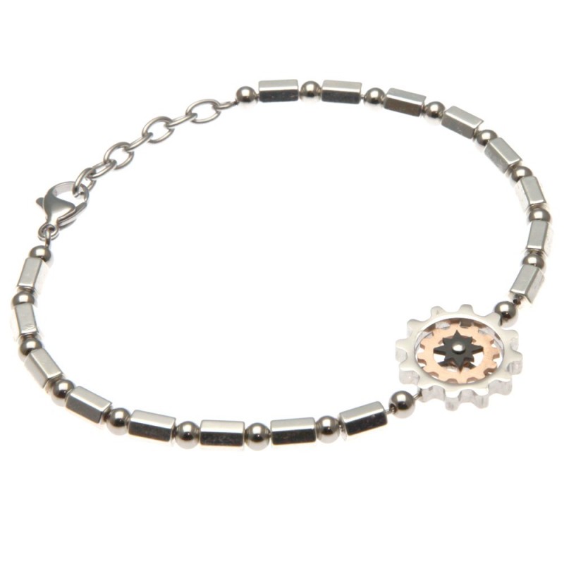 bracciale con rosa dei venti in acciaio uomo