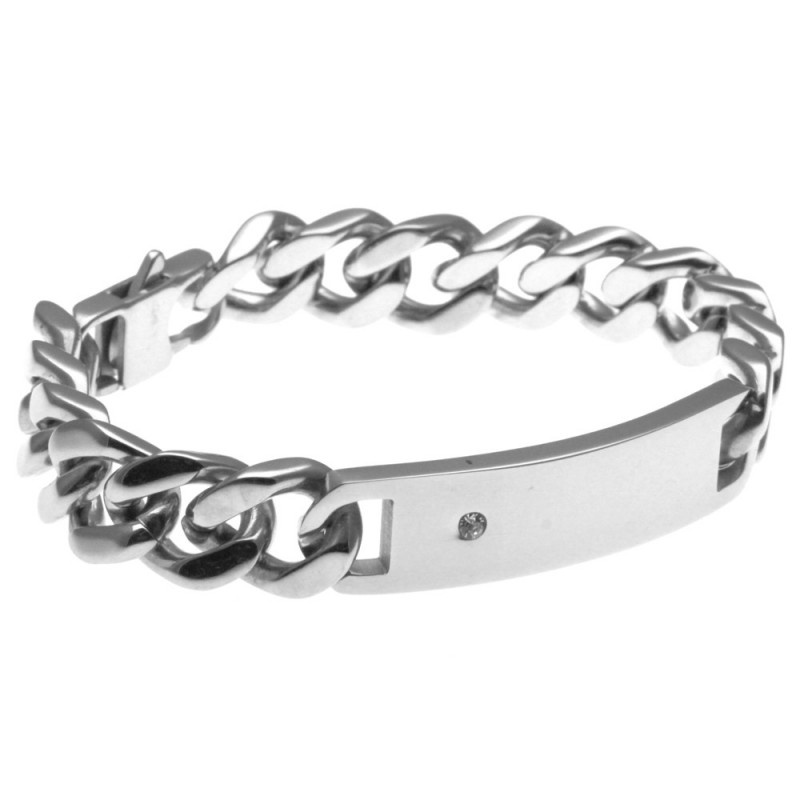 bracciale uomo groumette con piastra e zircone
