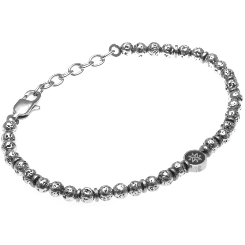 bracciale uomo rosa dei venti acciaio e pietre dure