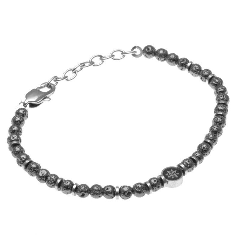 bracciale uomo rosa dei venti acciaio e pietre dure
