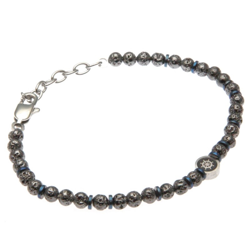 bracciale uomo rosa timone acciaio e pietre dure