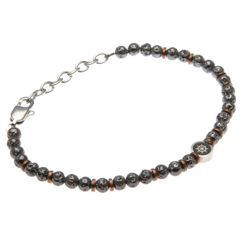 bracciale uomo rosa timone acciaio e pietre dure