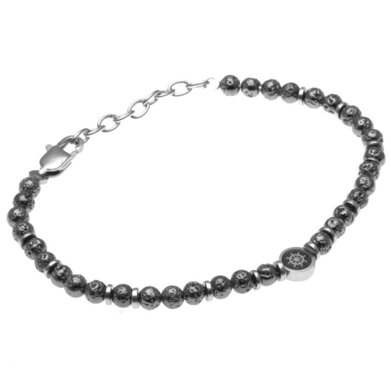 bracciale uomo rosa timone acciaio e pietre dure