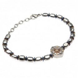 bracciale uomo con rosa dei venti e pepite in acciaio