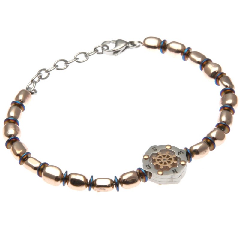 bracciale uomo con timone e pepite in acciaio