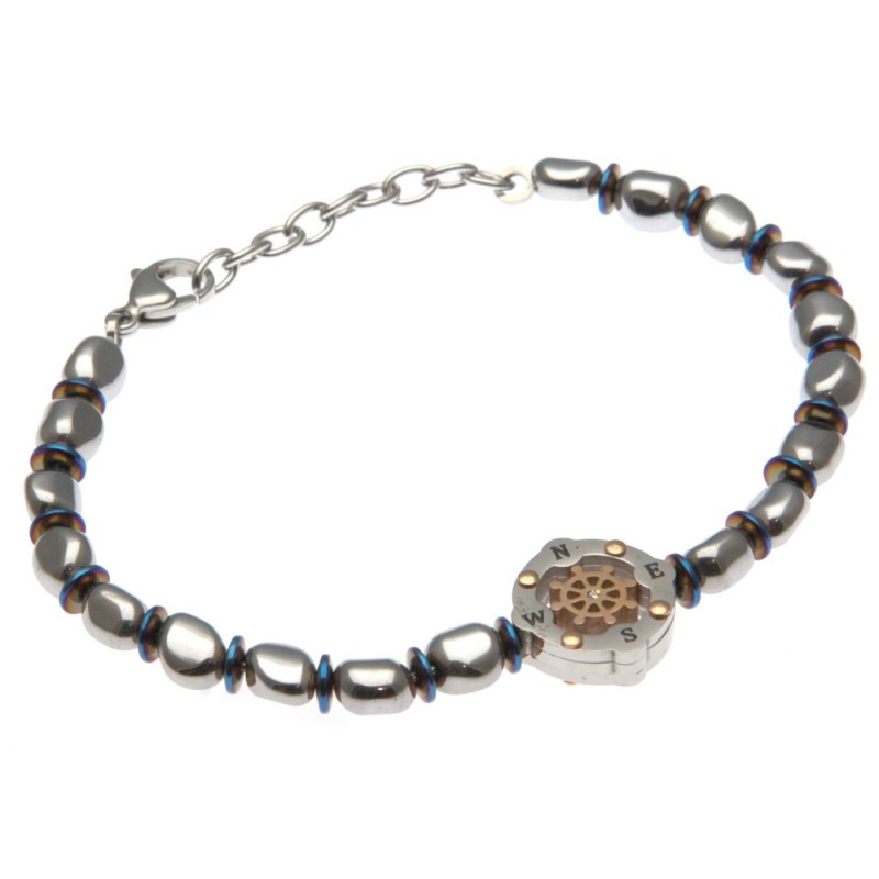 bracciale uomo con timone e pepite in acciaio