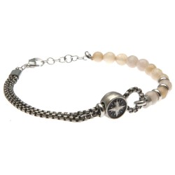 bracciale uomo con rosa dei venti in acciaio e pietre