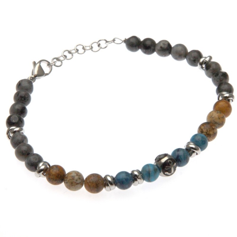 bracciale uomo con ancora e pietre e acciaio