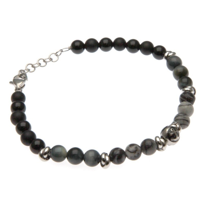 bracciale uomo con ancora e pietre e acciaio