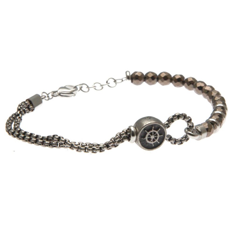 bracciale uomo con timone in acciaio e pietre