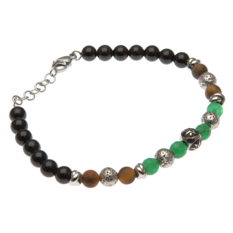 bracciale uomo con rosa dei venti pietre e acciaio
