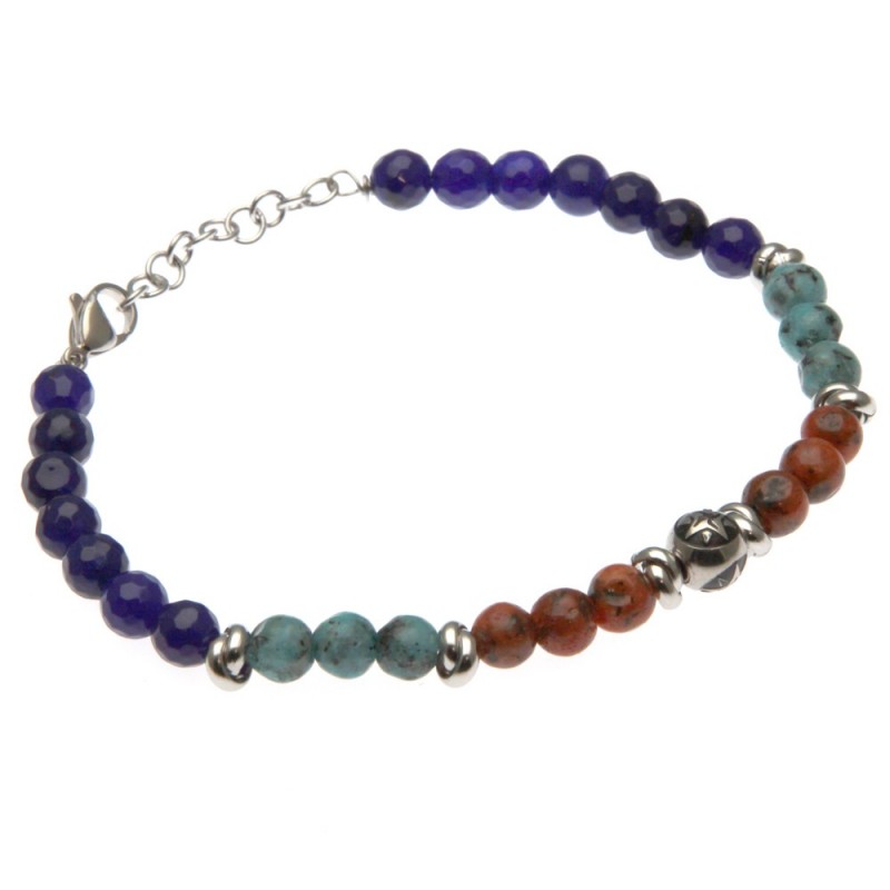 bracciale uomo con rosa dei venti pietre e acciaio
