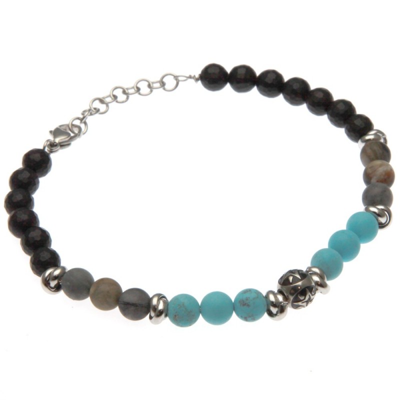 bracciale uomo con rosa dei venti pietre e acciaio