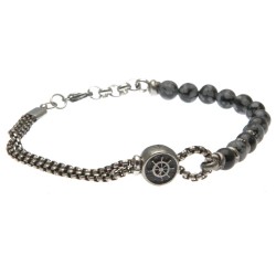 bracciale uomo con timone in acciaio e pietre
