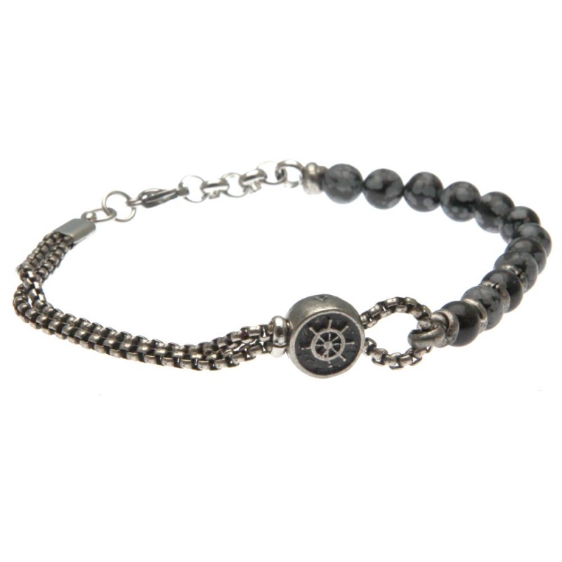 bracciale uomo con timone in acciaio e pietre