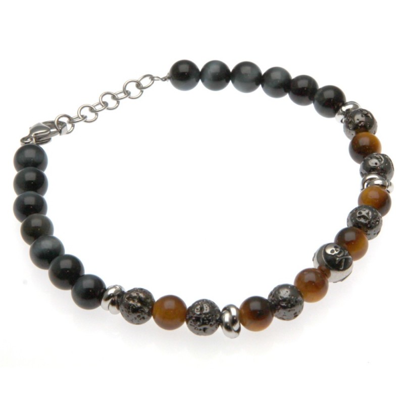 bracciale uomo con teschio pietre e acciaio