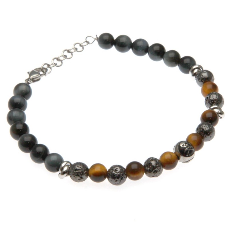 bracciale uomo con teschio pietre e acciaio