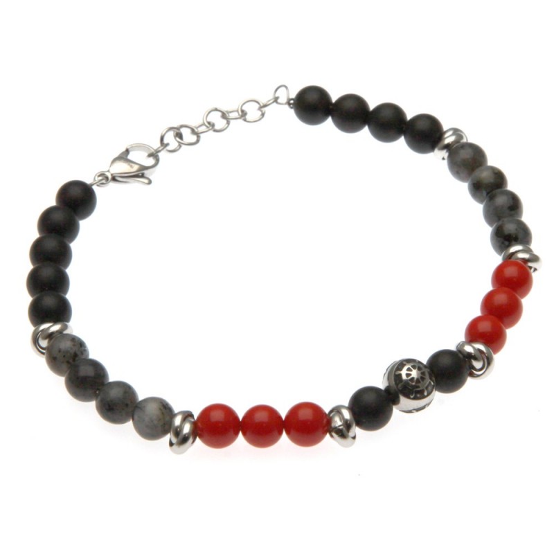 bracciale uomo con timone pietre e acciaio