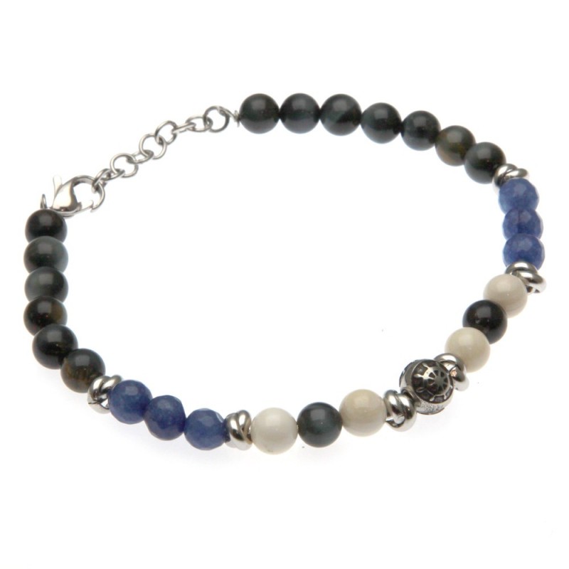 bracciale uomo con timone pietre e acciaio