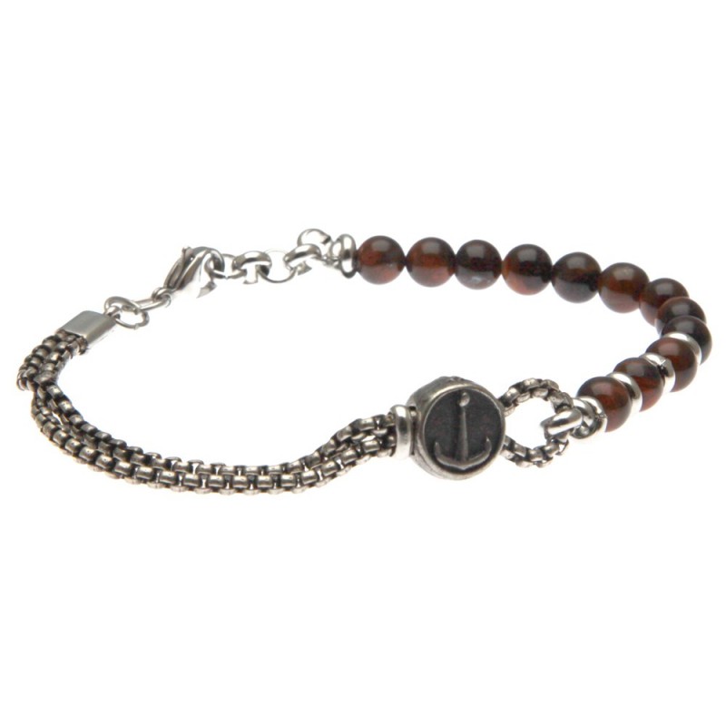 bracciale uomo con ancora in acciaio e pietre
