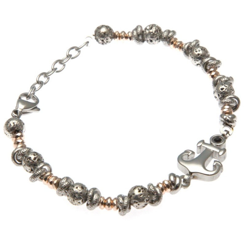 bracciale uomo con ancora e pietre e acciaio