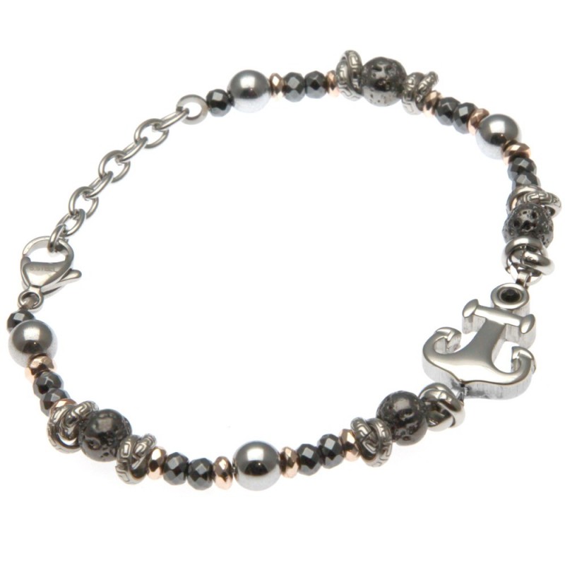 bracciale uomo con ancora e pietre e acciaio