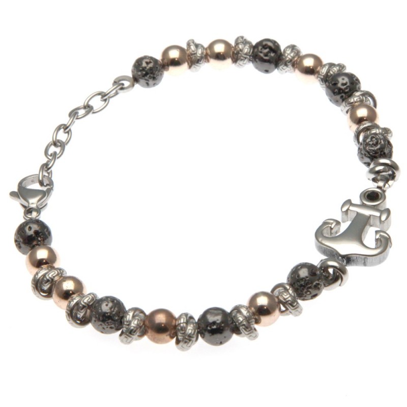 bracciale uomo con ancora e pietre e acciaio