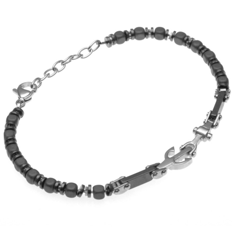 bracciale uomo ancora in acciaio e pietre