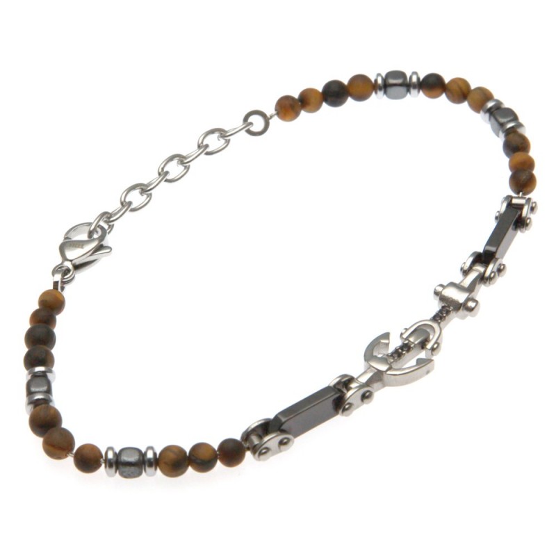 bracciale uomo ancora in acciaio e pietre
