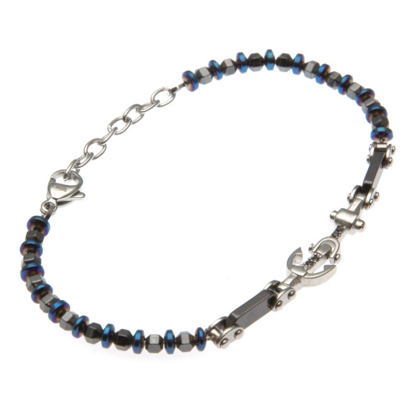 bracciale uomo ancora in acciaio e pietre