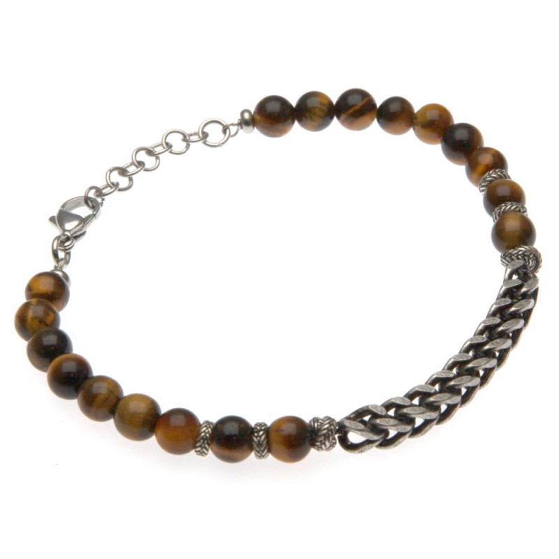 bracciale uomo pietre e catena acciaio brunita