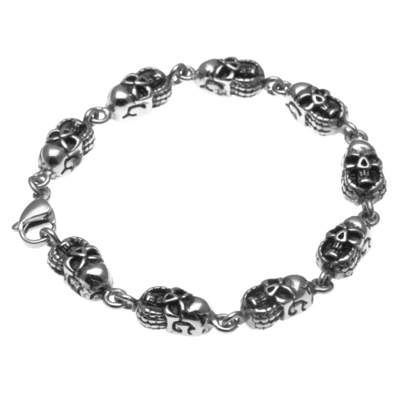 bracciale uomo con teschi in acciaio