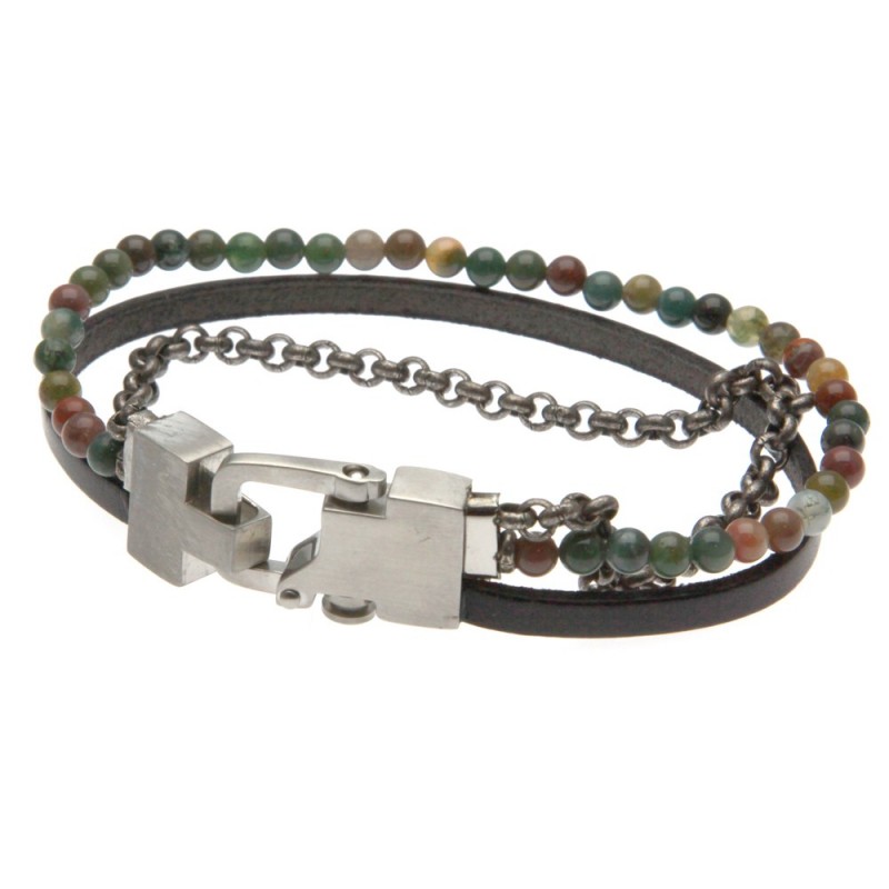 bracciale uomo pietre pelle e acciaio
