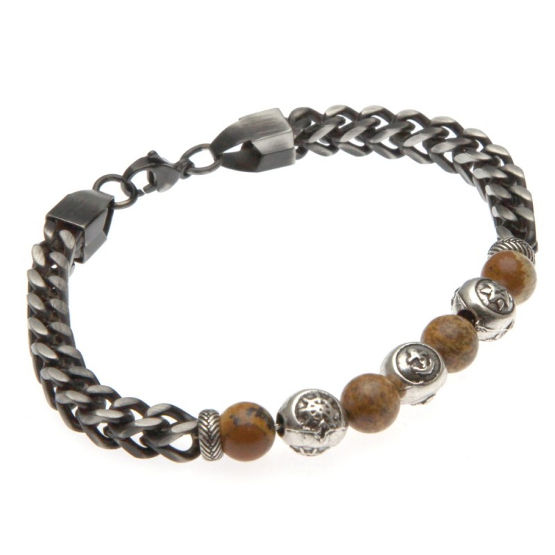 bracciale uomo simboli marinari pietre e acciaio brunito