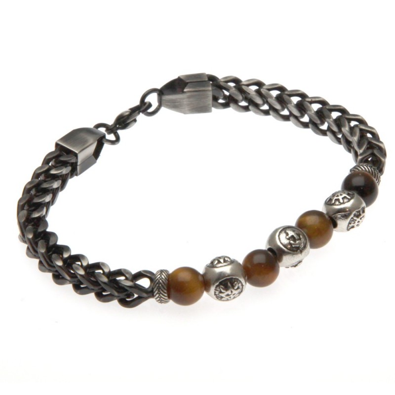 bracciale uomo simboli marinari pietre e acciaio brunito