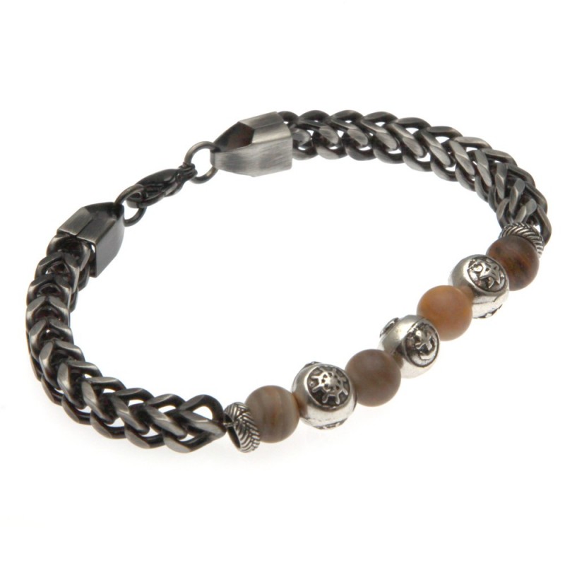 bracciale uomo simboli marinari pietre e acciaio brunito
